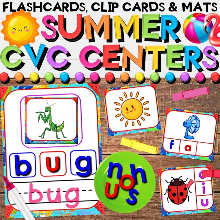Summer CVC Letter Sounds Center Bundle - Phonemic Awareness & Writing Activities