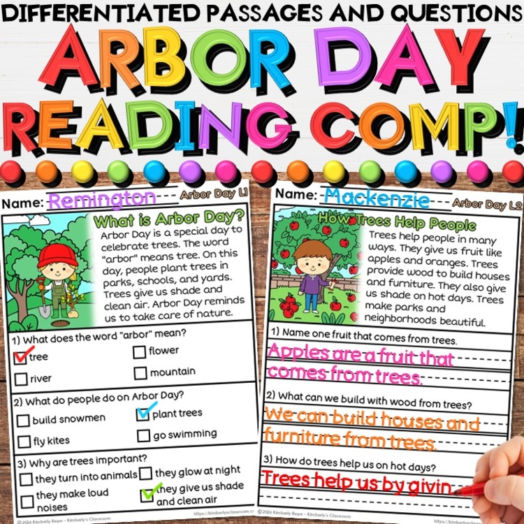 Arbor Day Reading Comprehension Passages - Informational Tree Writing Activities