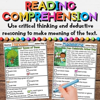 Arbor Day Reading Comprehension Passages - Informational Tree Writing Activities, image 4