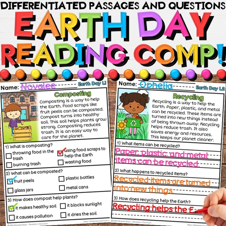 Earth Day Reading Comprehension Passages - Environment Writing Activities