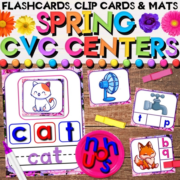 Spring CVC Letter Sounds Center Bundle - Phonemic Awareness & Writing Activities