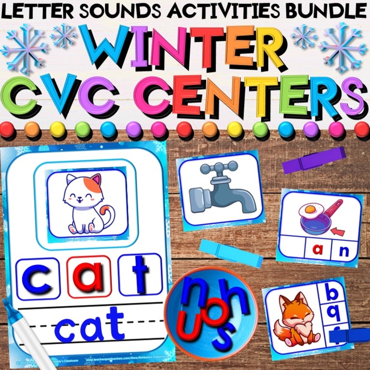 Winter CVC Letter Sounds Center Bundle - Phonemic Awareness & Writing Activities