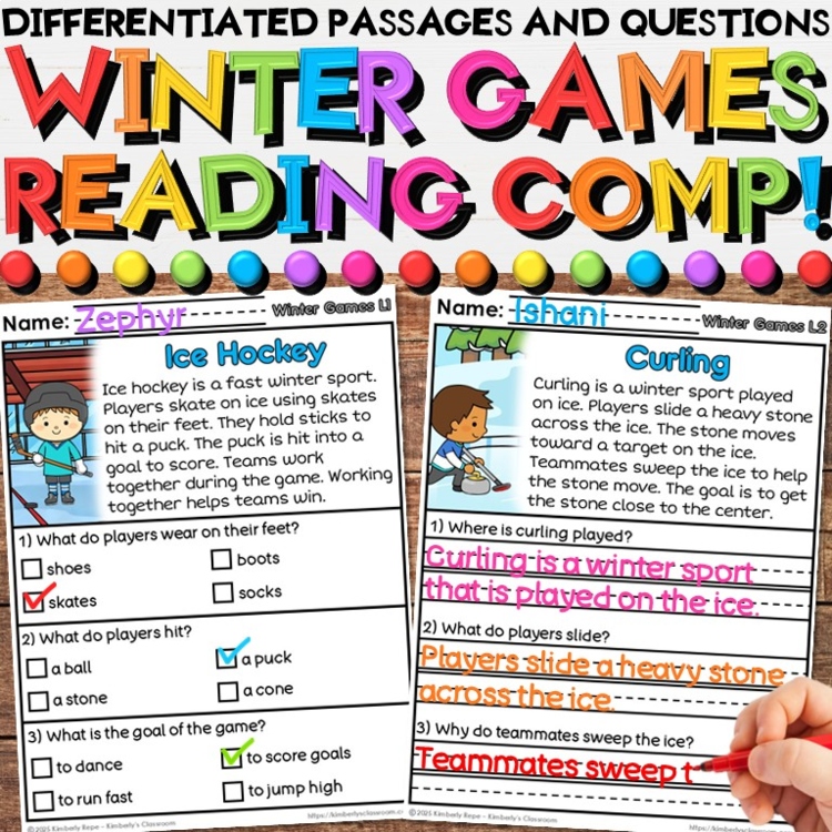 Winter Olympics Reading Comprehension Passages - Sports Games Writing Activities