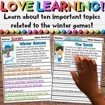 Winter Olympics Reading Comprehension Passages - Sports Games Writing Activities, image 2