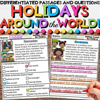 Holiday Reading Comprehension Bundle - Passages & Questions Year Long Activities, image 2