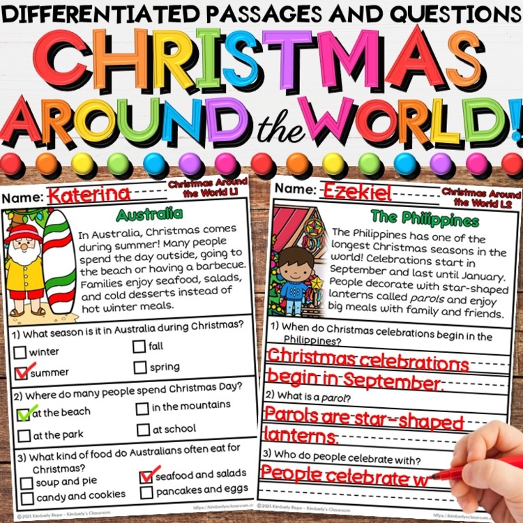 Christmas Around the World Reading Comprehension Passages - Holiday Activities