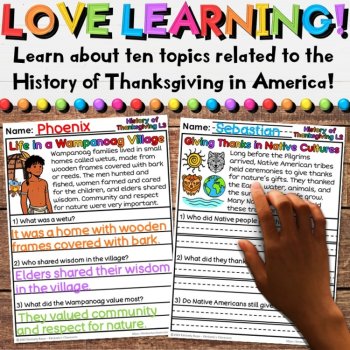 History of Thanksgiving Reading Comprehension Passages Pilgrims Native Americans, image 2