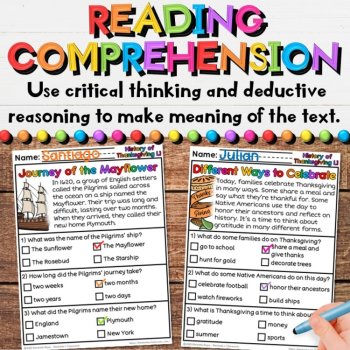 History of Thanksgiving Reading Comprehension Passages Pilgrims Native Americans, image 4
