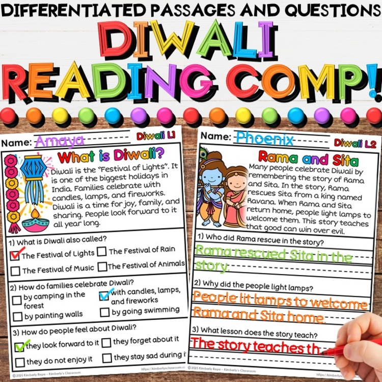 Diwali Reading Comprehension Passages - Deepavali Festival of Lights Activities