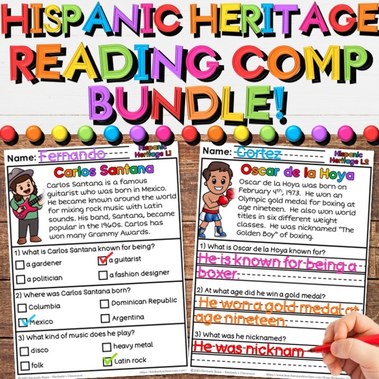 Hispanic Heritage Leaders Reading Comprehension Passages & Activities Bundle