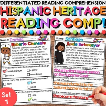 Hispanic Heritage Leaders Reading Comprehension Passages & Activities Bundle, image 2