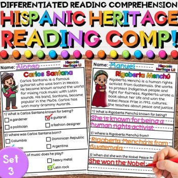 Hispanic Heritage Leaders Reading Comprehension Passages & Activities Bundle, image 4
