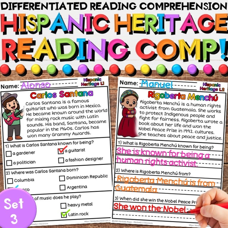 Hispanic Heritage Leaders Reading Comprehension Passages & Activities - Set 3