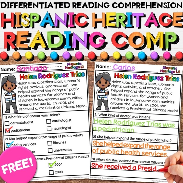 Hispanic Heritage Leader Reading Comprehension Passages Sample FREEBIE