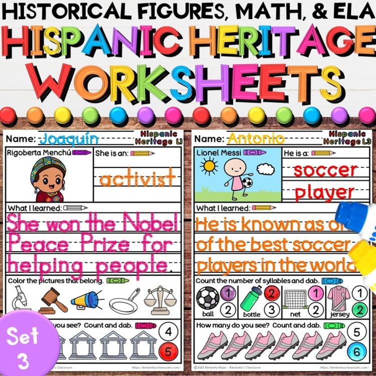 Hispanic Heritage Month Worksheets - Leaders in History Activities (Set 3)