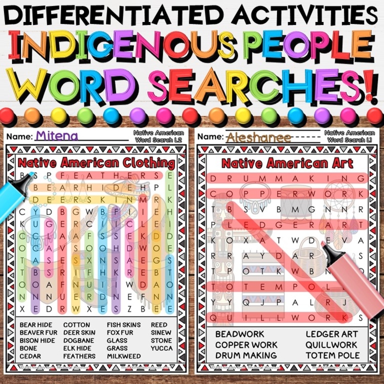 Indigenous People Word Search - Native American Heritage Vocabulary Activities