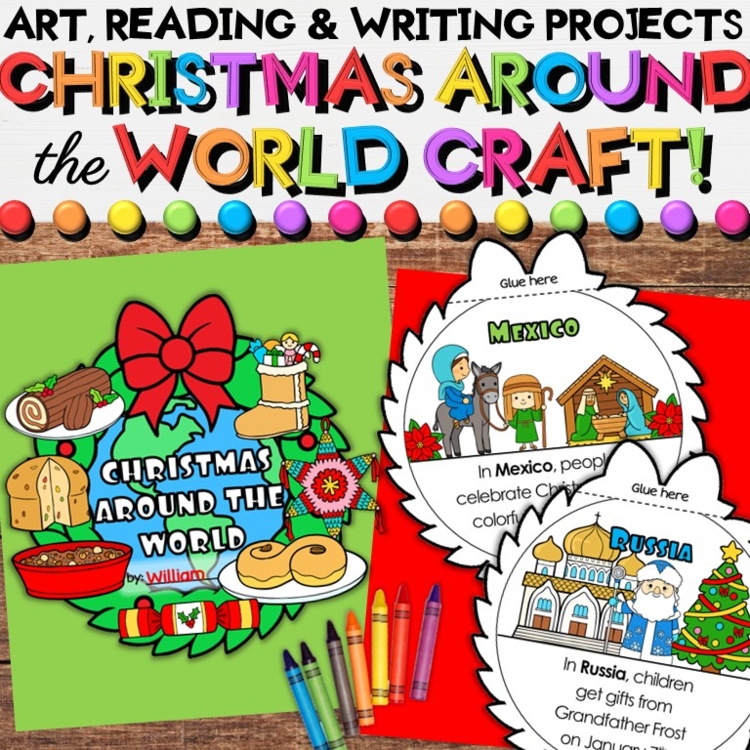 Christmas Around the World Wreath Craft, Readers & Holiday Writing Activities