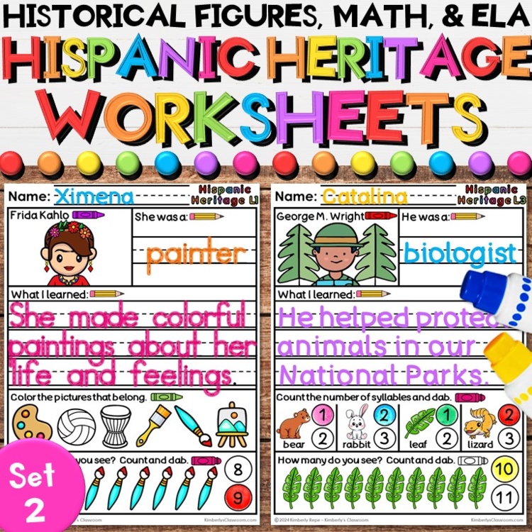 Hispanic Heritage Month Worksheets - Leaders in History Activities (Set 2)