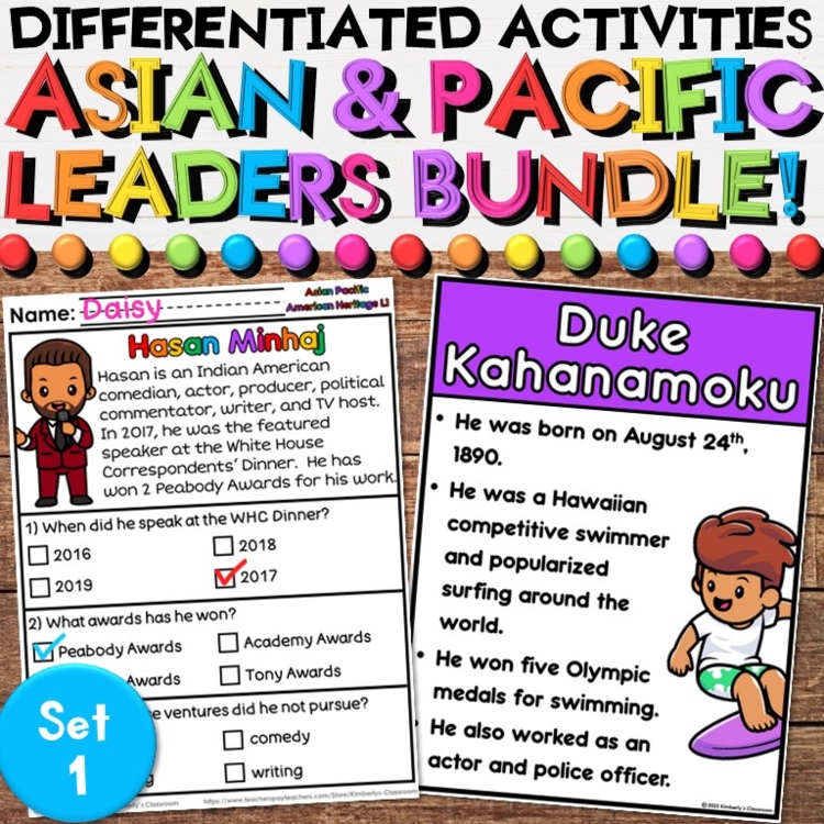 Asian American & Pacific Islander Heritage Leaders Activities Bundle (Set 1)