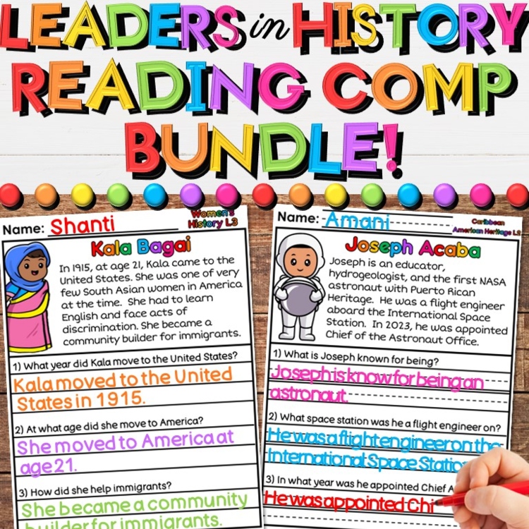 Leaders in History Heritage Month Reading Comprehension Passage Year-Long Bundle