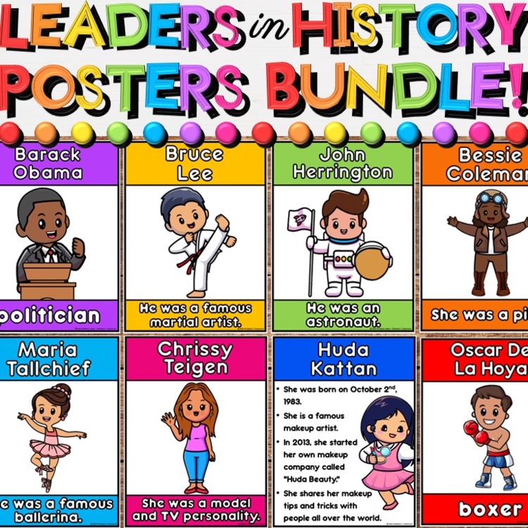 Leaders in History Heritage Month Posters Year-Long Bundle for Bulletin Boards