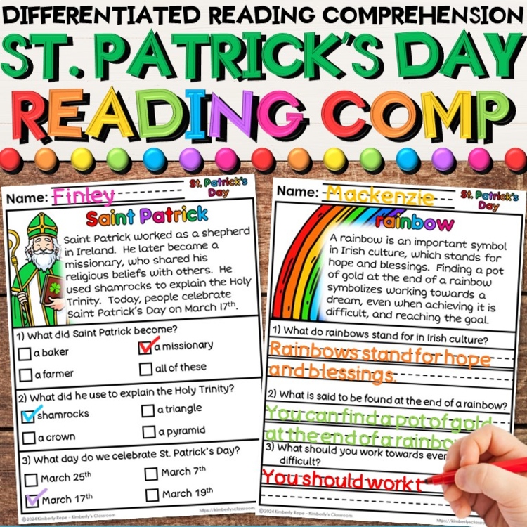 Saint Patrick's Day Reading Comprehension - Differentiated Worksheet Activities