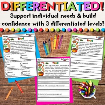 Saint Patrick's Day Reading Comprehension - Differentiated Worksheet Activities, image 3