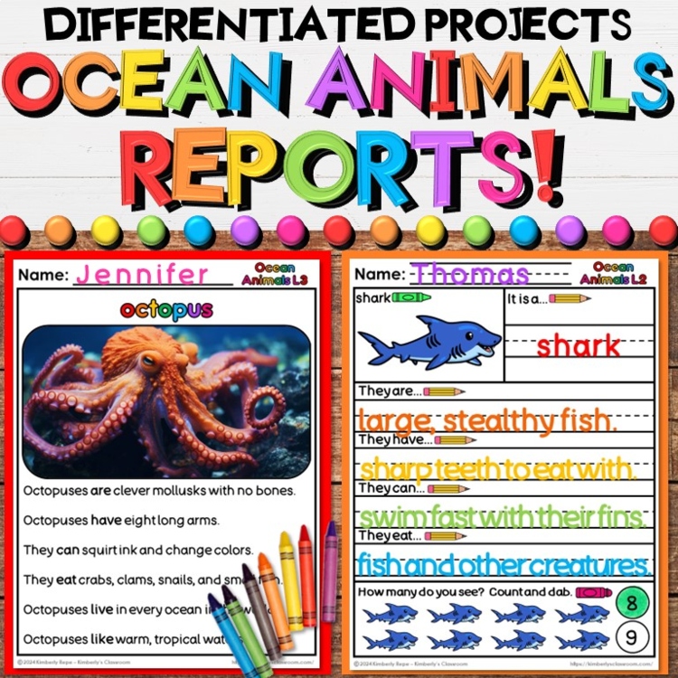 Ocean Animals Research Reports - Nonfiction Writing Summer Sea Activities