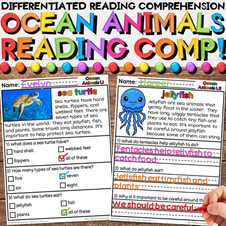 Ocean Animals Nonfiction Close Reading Comprehension Passages Worksheets