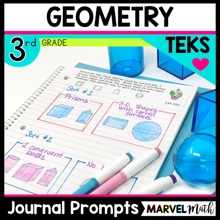 NO PREP Math Journal Prompts for 3rd Grade Geometry TEKS 3.6A 3.6B 3.6E