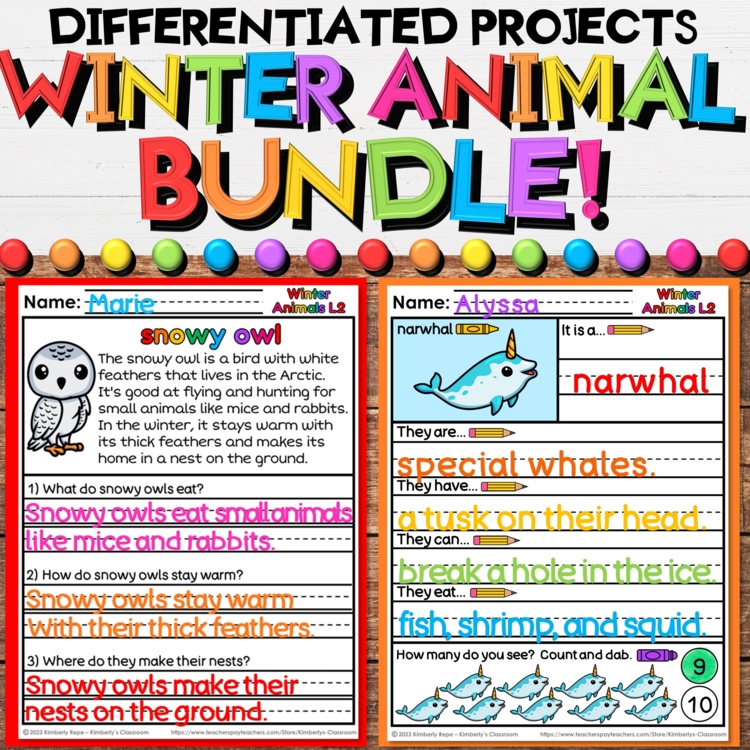 Arctic & Winter Animals Differentiated Bundle for 1st, 2nd, & 3rd Grade