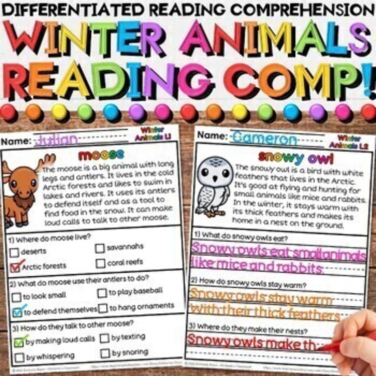 Arctic Animals Nonfiction Reading Comprehension Worksheets - Winter Activities