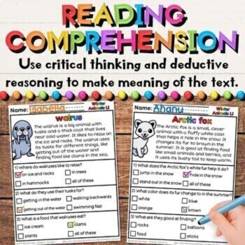 Arctic Animals Nonfiction Reading Comprehension Worksheets - Winter Activities, image 4