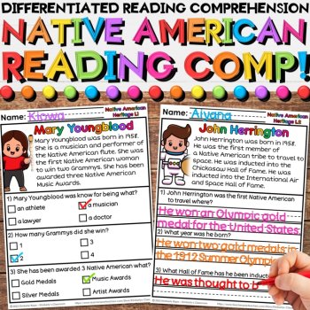 Native American Reading Comprehension Bundle with Differentiated Activities, image 2
