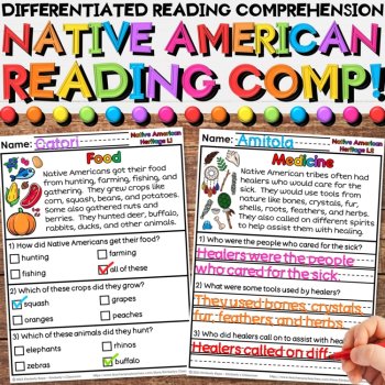 Native American Reading Comprehension Bundle with Differentiated Activities, image 3