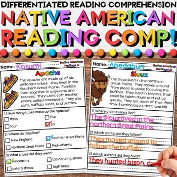 Native American Reading Comprehension Bundle with Differentiated Activities, image 4