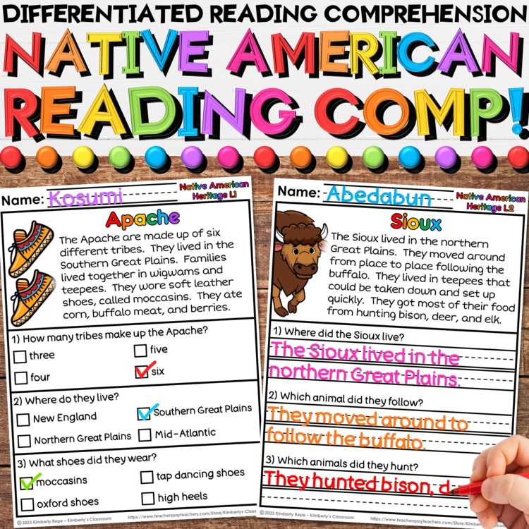 Native American Tribes Reading Comprehension Passages & Activities