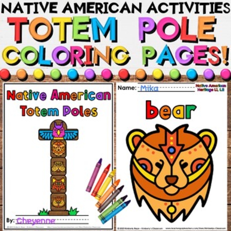 Native American Totem Pole Indigenous Coloring Pages and Writing Activities