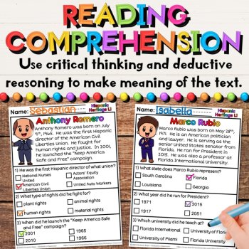 Hispanic Heritage Leaders Reading Comprehension Passages & Activities - Set 1, image 4