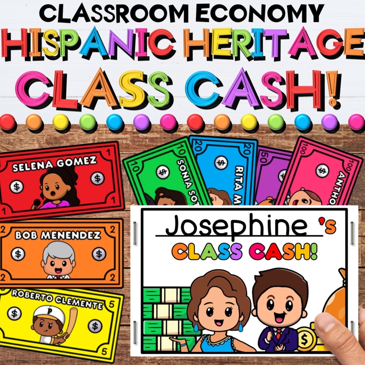 Printable Hispanic Heritage Figures Money Sheets & Coins for a Classroom Economy