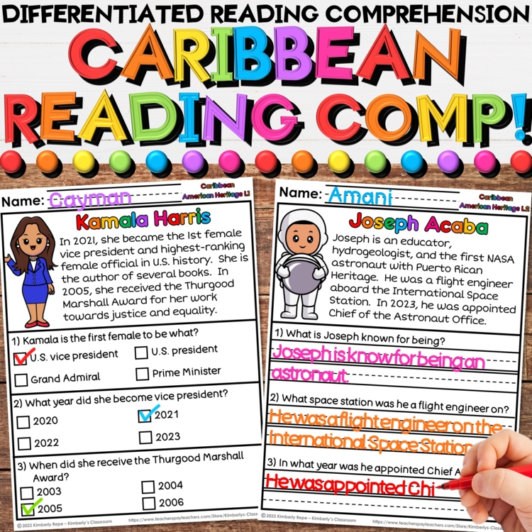 Caribbean American Heritage Reading Comprehension Social Studies Worksheets
