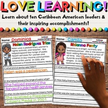 Caribbean American Heritage Reading Comprehension Social Studies Worksheets, image 2