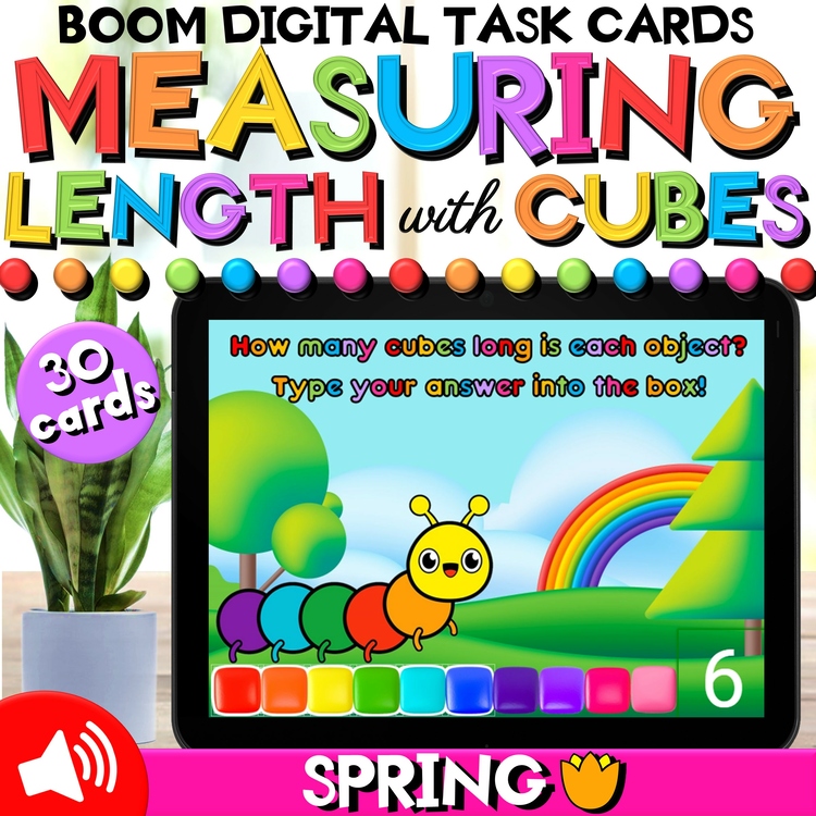 Non-Standard Measurement Math Spring Boom Cards™ | Measuring Length with Cubes