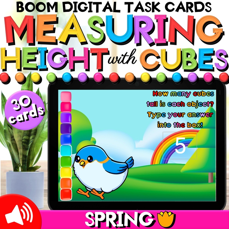 Non-Standard Measurement Math Spring Boom Cards™ | Measuring Height with Cubes