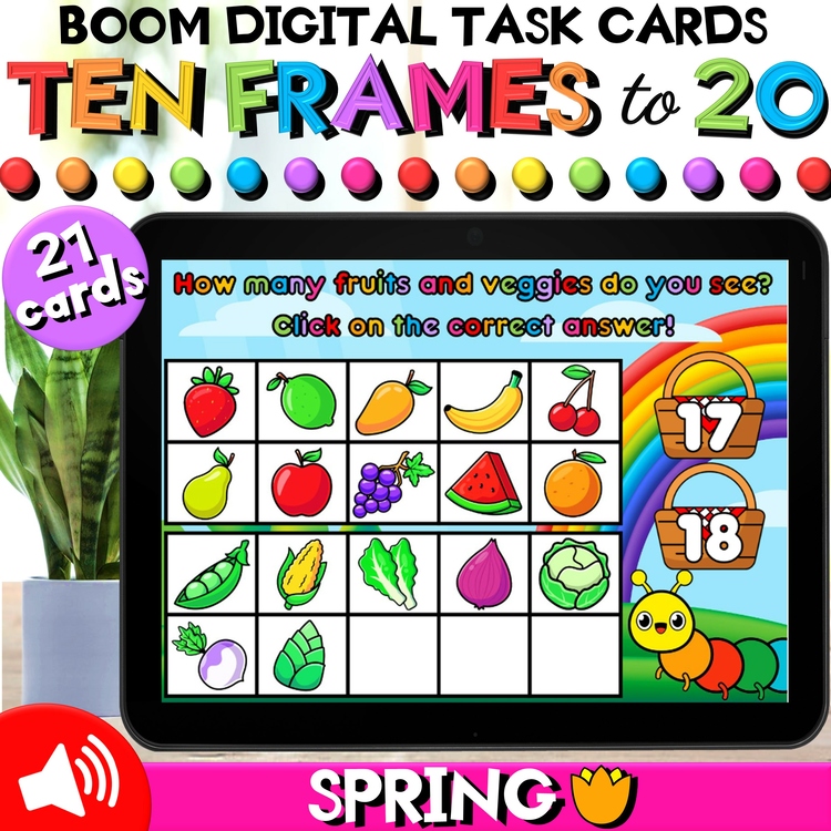 Counting Ten Frames to 20 Math Spring Boom Cards™ Hungry Caterpillar Theme