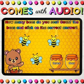 Counting Objects up to 20 and Matching Number Names Spring Bees Math Boom Cards™, image 2