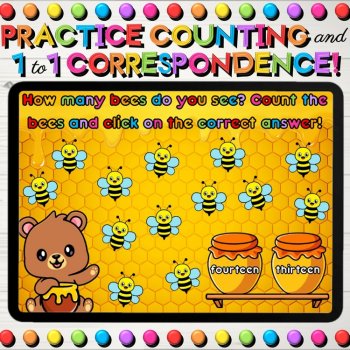 Counting Objects up to 20 and Matching Number Names Spring Bees Math Boom Cards™, image 3
