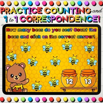 Counting Objects up to 20 Spring Bees Math Boom Cards™ for 1 to 1 Correspondence, image 3