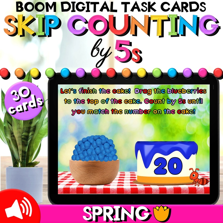 Skip Counting by 5s to 150 Spring Math Boom Cards™ for Kindergarten & 1st Grade