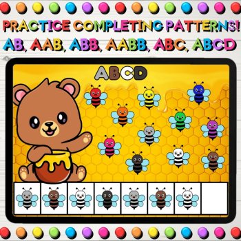 Completing Patterns Spring Bees Math Boom Cards™ for Kindergarten and 1st Grade, image 3